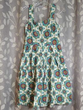 Tu Floral Tile Print Cotton Sleeveless Summer Dress in Teal and Purple size 10